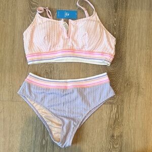 NWT Cupshe Pink and White Striped Bikini Set